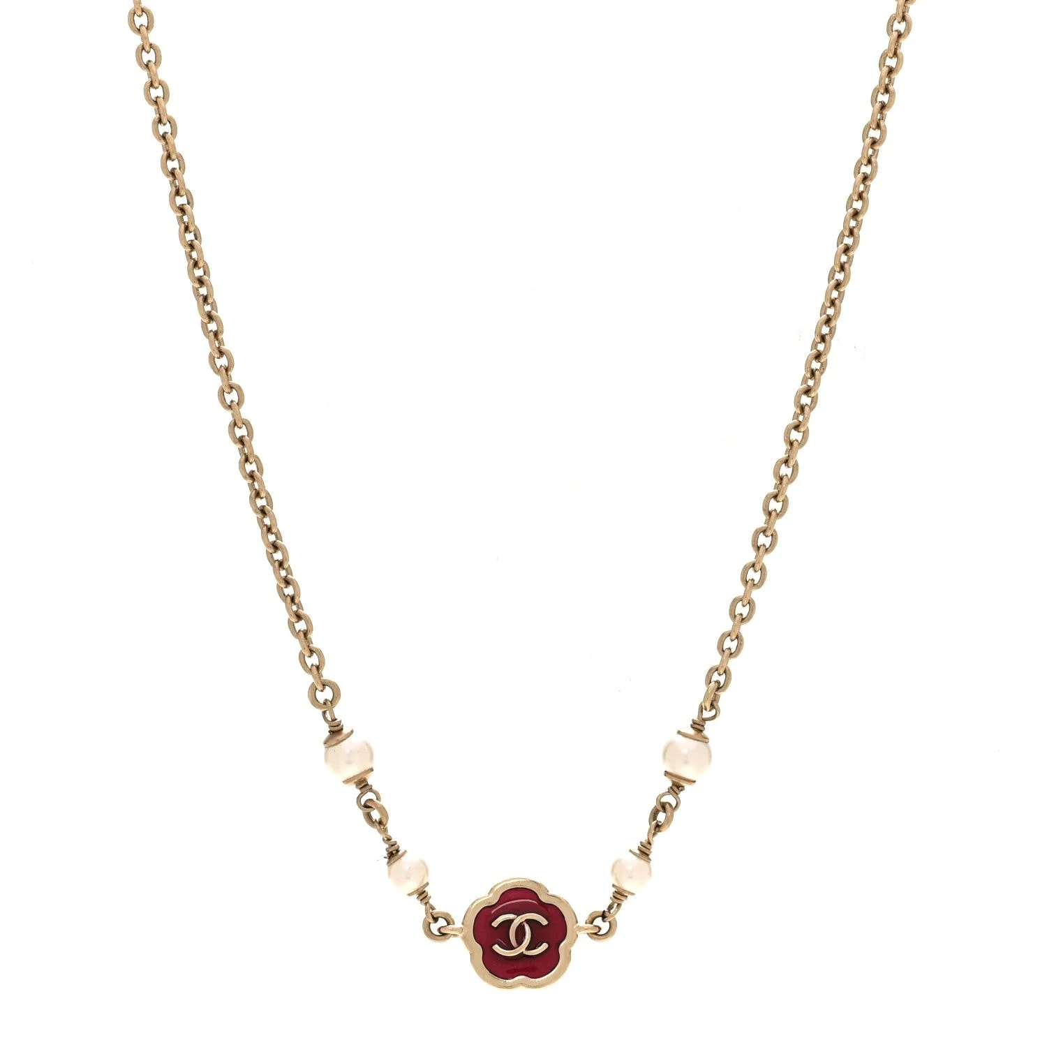 Chanel — Enamel CC Camellia Short — Jewelry — resale