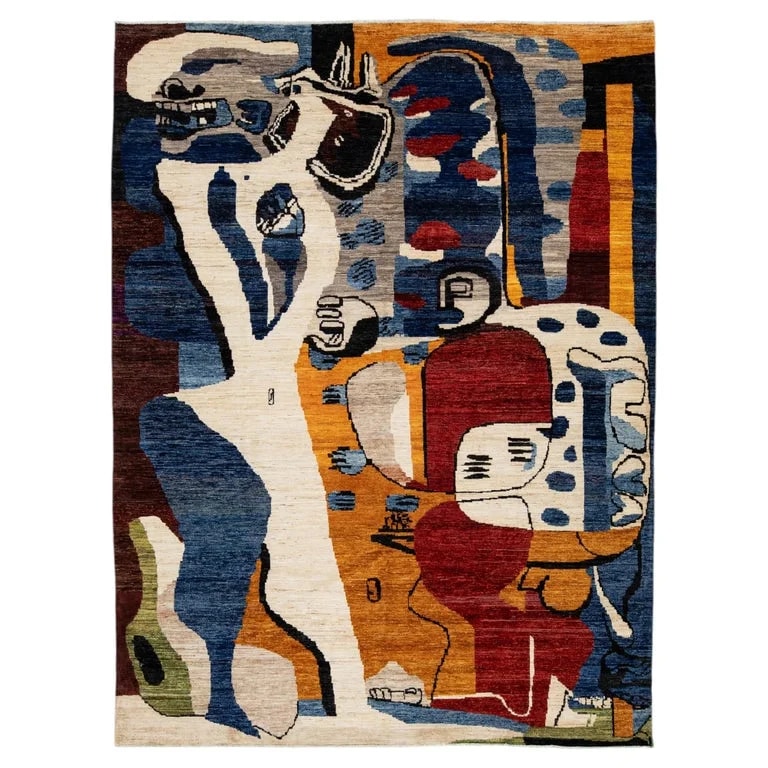 Le Corbusier — Le Corbusier Inspired Modernist Hand-Knotted Statement Rug — "Les Mains" — Furniture — resale