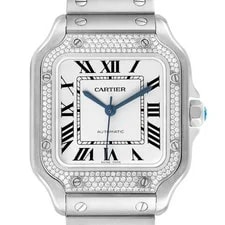 Cartier — Cartier Santos Silver Dial Steel Diamond W4SA0005 Box Card — Watch — resale