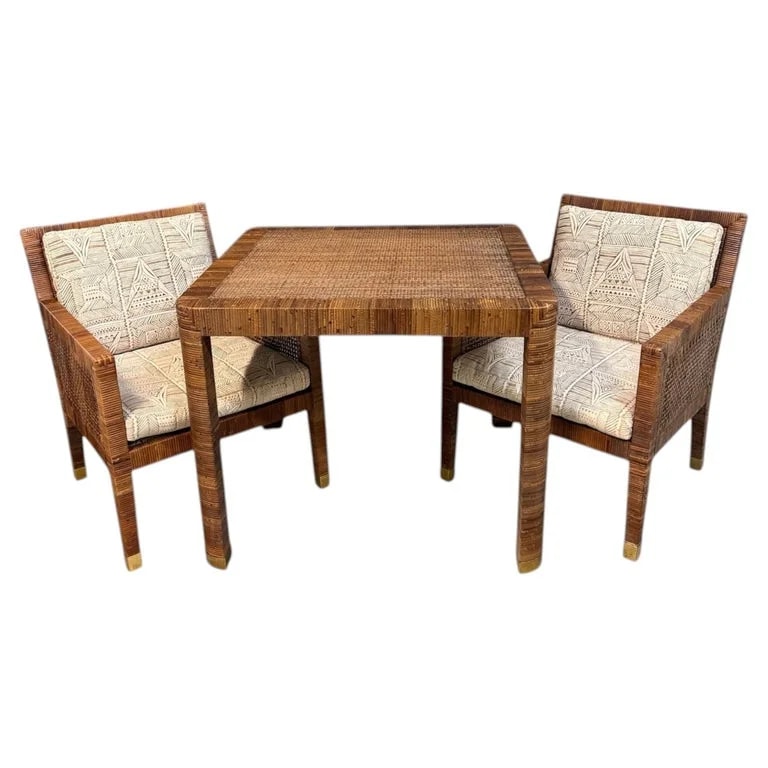Bielecky Brothers, Billy Baldwin — Billy Baldwin for Bielecky Brothers Rattan Game and Set of 3 1970s — Furniture — resale