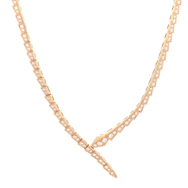 Bulgari — 18K Rose Gold Serpenti Viper Full Pave Choker — Jewelry — resale