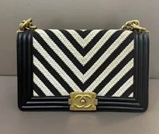 Chanel — Chanel le Boy Chevron Woven Flap Aged Hardware — Handbag — resale