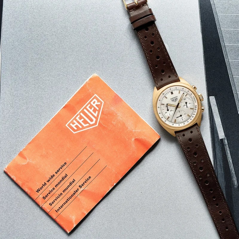 1970s Heuer Carrera Ref. 73655 S in Gold Plate With Papers 3