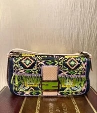 Fendi Mamma Baguette Beads Embroidery Fringe Japan Authentic FS 2