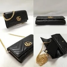 Gucci GG Marmont Chain Wallet Chevron Quilted Authentic Good Cond 3