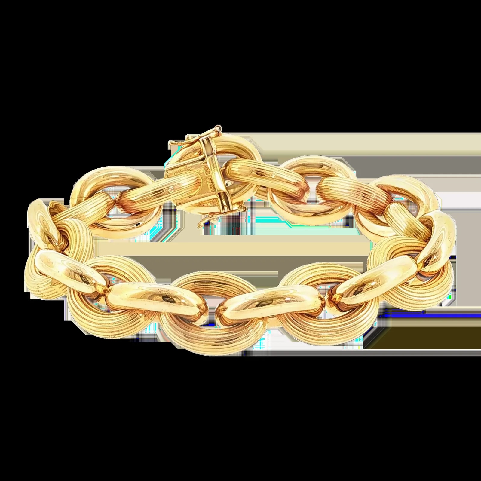 Late 20th Century 14k Yellow Gold Chunky Combination Finished Oval Link Bracelet — Jewelry — resale