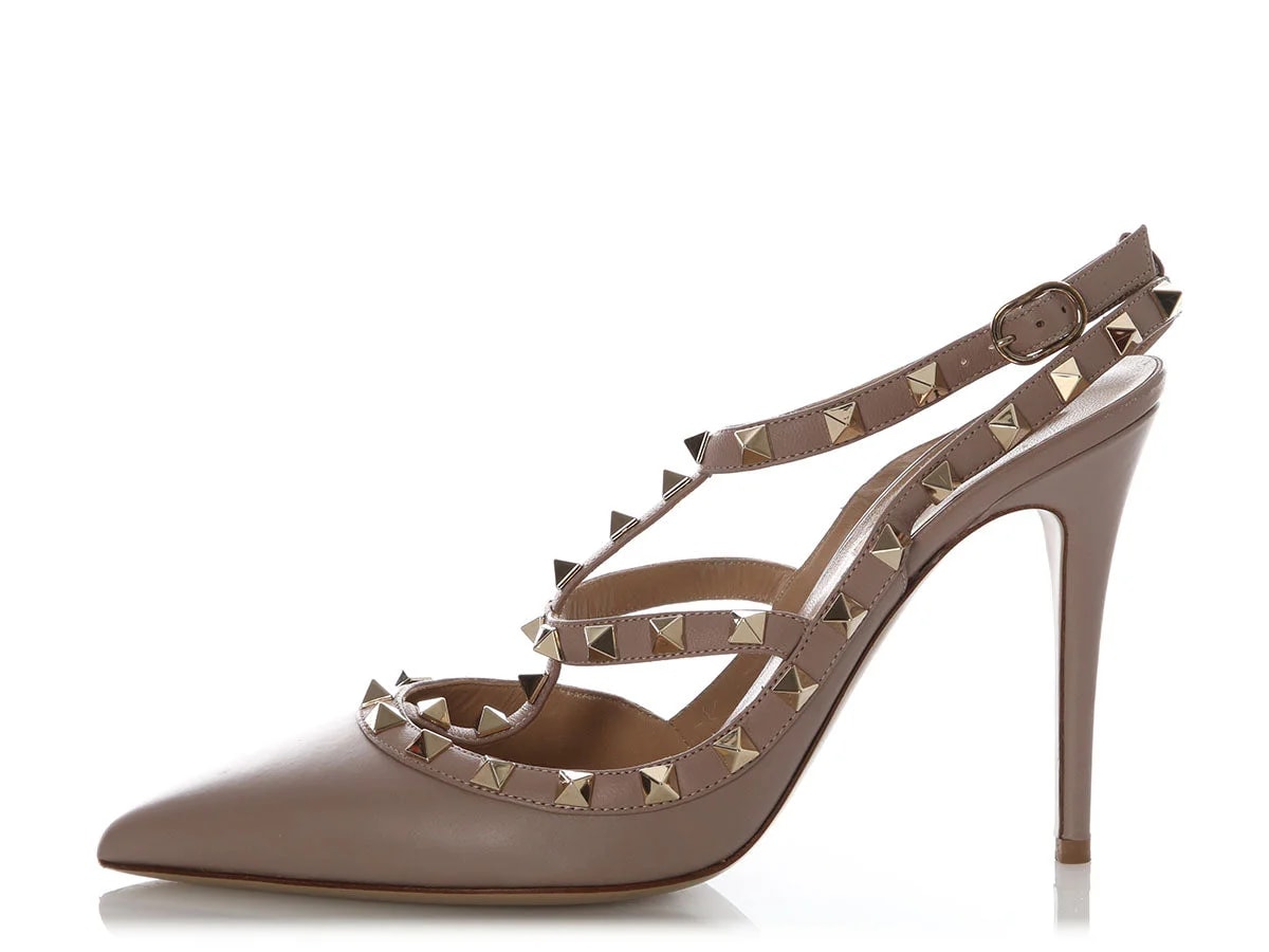 Valentino — Valentino Poudre Rockstud Ankle Strap — Designer Shoe — resale