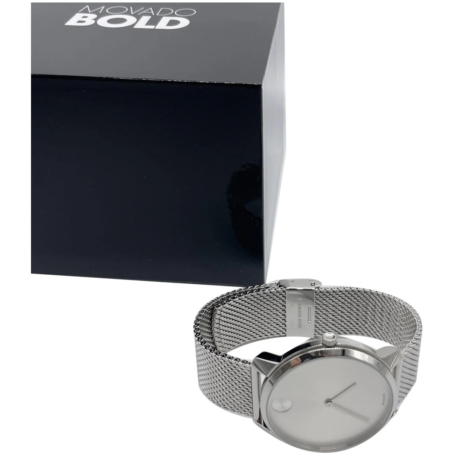 Movado Bold Thin Swiss Stain Steel Mesh Band Grey Dial 42MM 2
