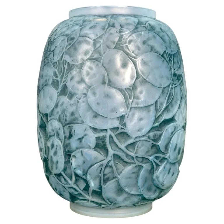 Lalique — 1914 René Lalique Vase Monnaie du Pape Cased Opalescent Glass Blue Patina — decorative_object — resale