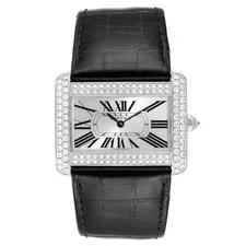 Cartier — Cartier Divan Steel w/Leather & Diamond Bezel. (WA301770) — Watch — resale