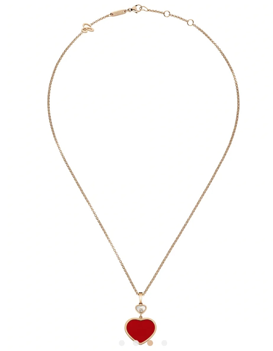 Chopard Rose Gold Red Happy Hearts Necklace 0.05 Carat 2