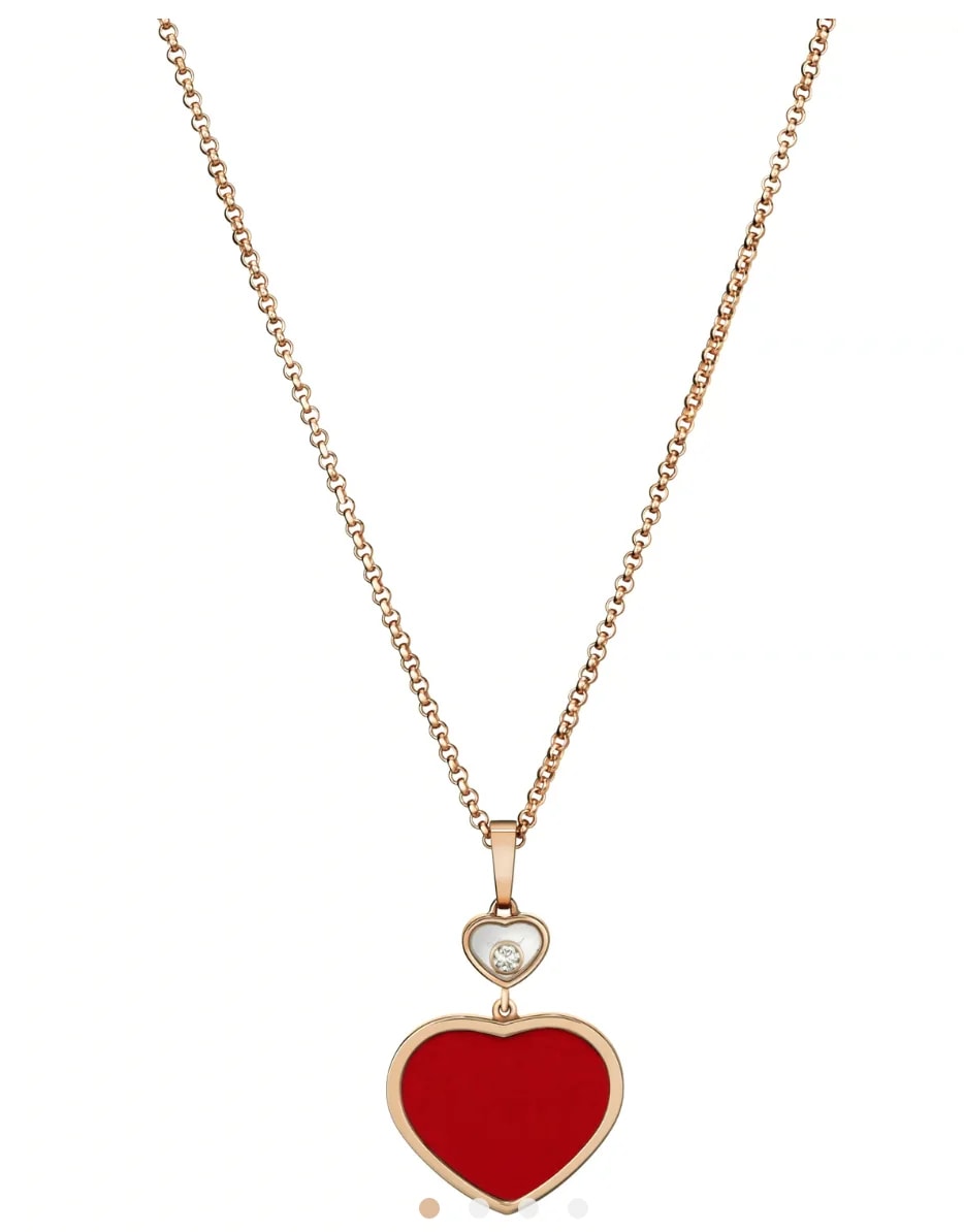 Chopard Rose Gold Red Happy Hearts Necklace 0.05 Carat 4