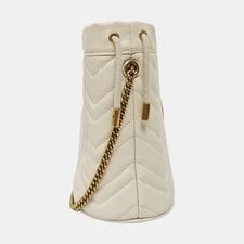 Auth Gucci GG Marmont Chevron Drawstring Bucket Crossbody 3
