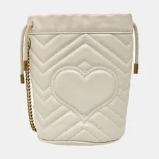 Auth Gucci GG Marmont Chevron Drawstring Bucket Crossbody 4