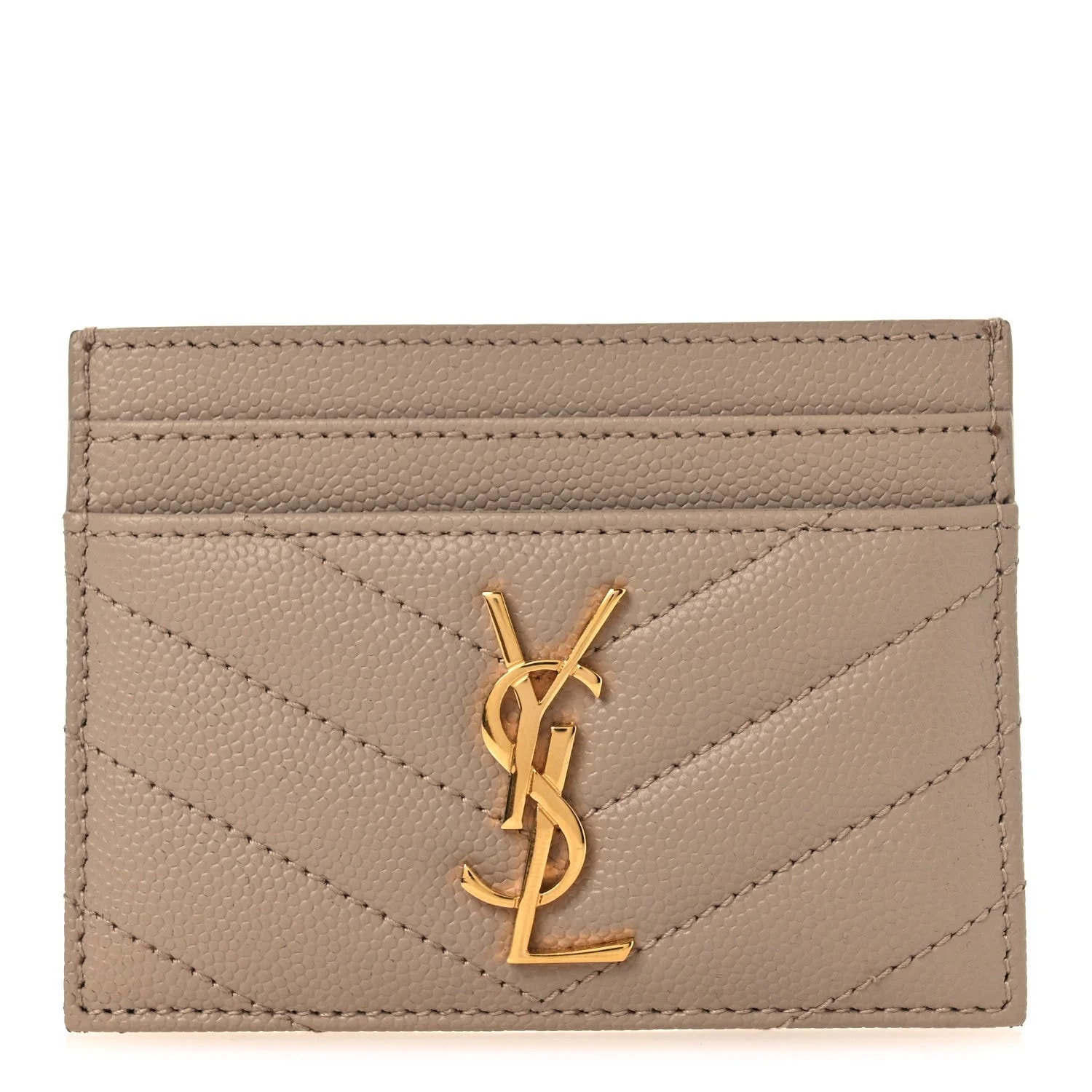 Saint Laurent — Grain de Poudre Chevron Credit Card Case Dark — Accessory — resale