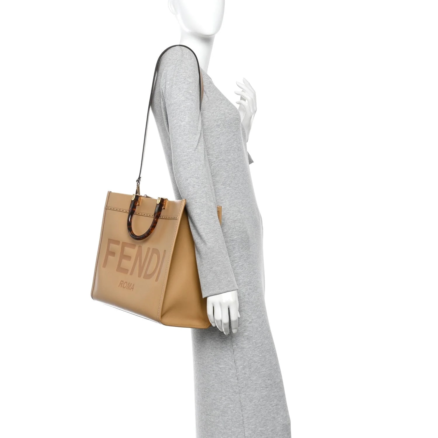 Vitello King Plexiglass Logo Embossed Medium Fendi Sunshine Shopper Miele Scuro 2