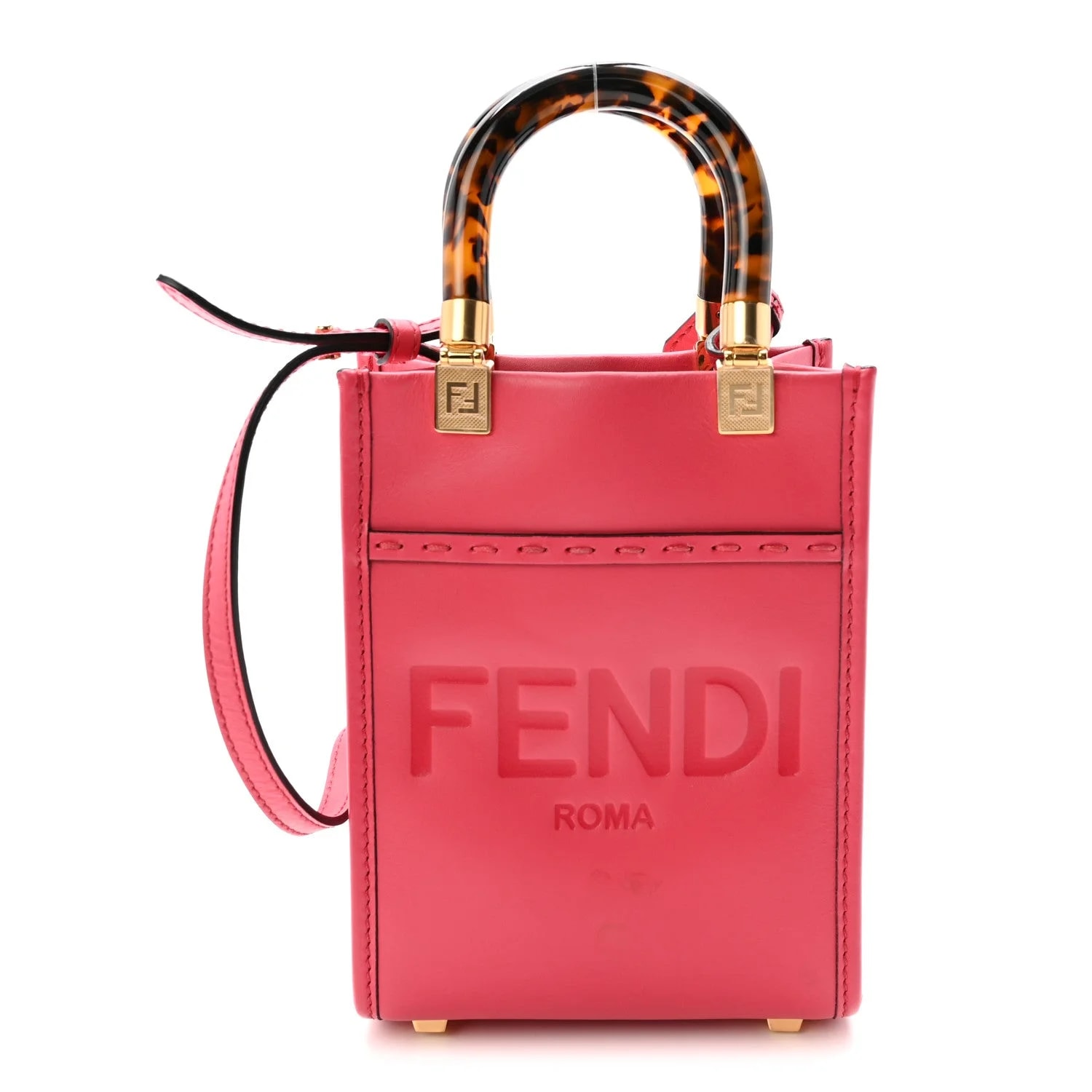 Fendi — Vitello King Plexiglass Logo Embossed Mini Fendi Sunshine Shopper Lampone — Handbag — resale