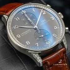 IWC Portuguese Chrono Gray Dial White Gold Diamond Bezel Gator Strap IW371474 2