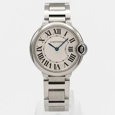 Cartier Ballon Bleu 36 Silver Roman Guilloche Dial Quartz W69011Z4 2
