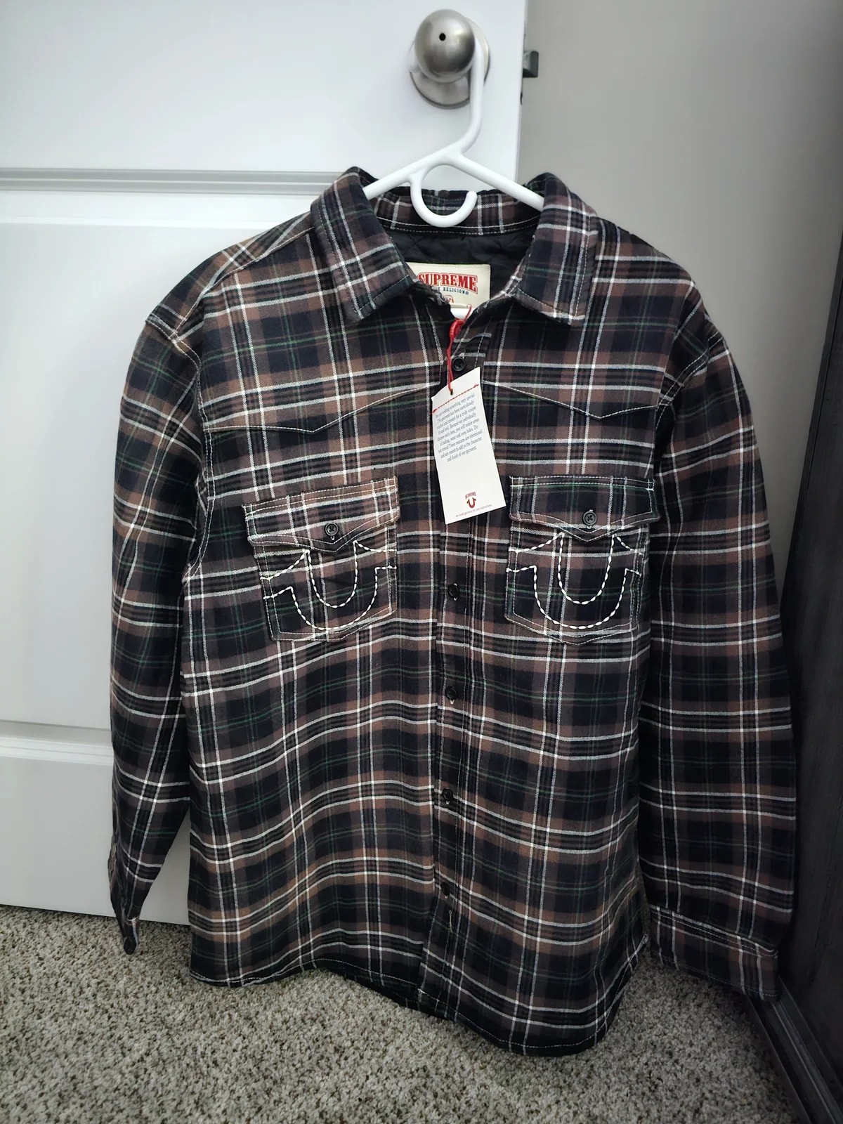 Supreme — Supreme X True Religion Quilted Lined Plaid Flannel Shirt — streetwear — resale