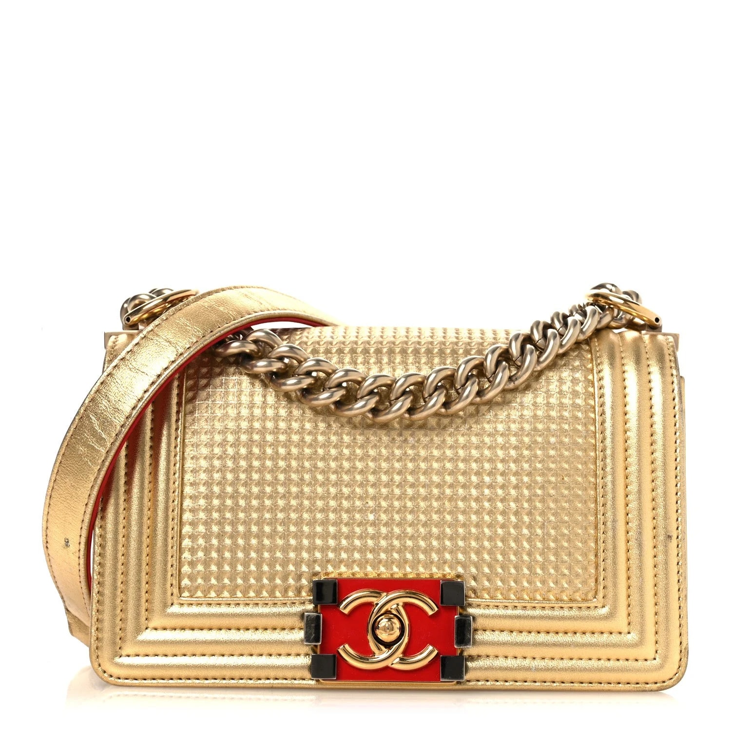 Chanel — Metallic Embossed Small Cube Boy Flap — Handbag — resale
