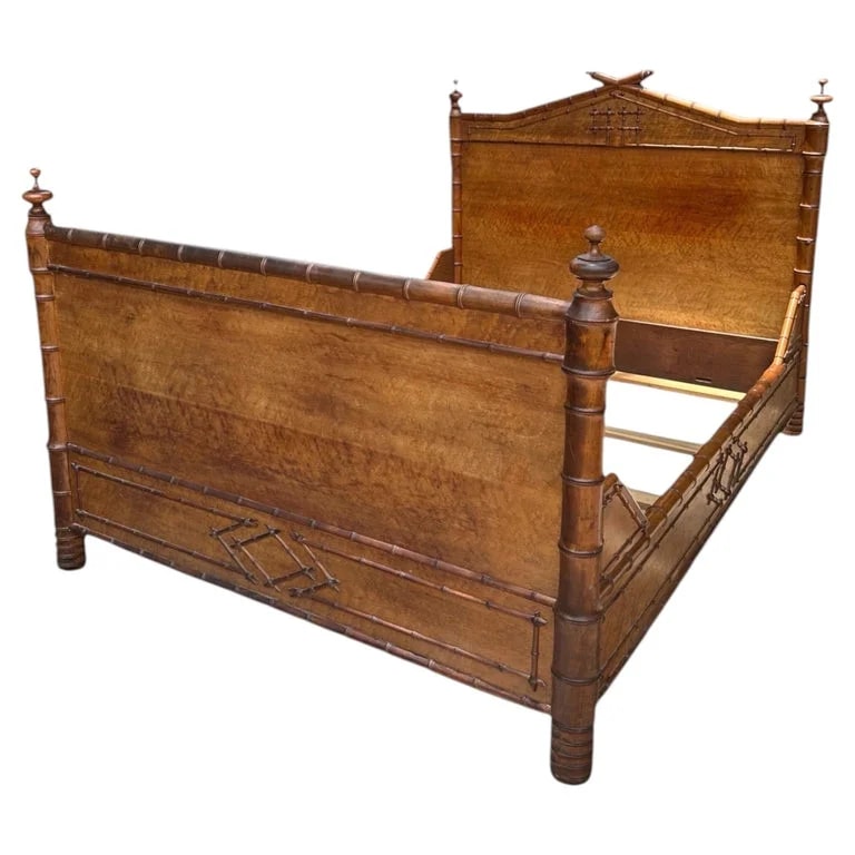 Antique Aesthetic Movement Faux & Bird's-Eye Full / ¾ Bed, C. 1880s — Furniture — resale