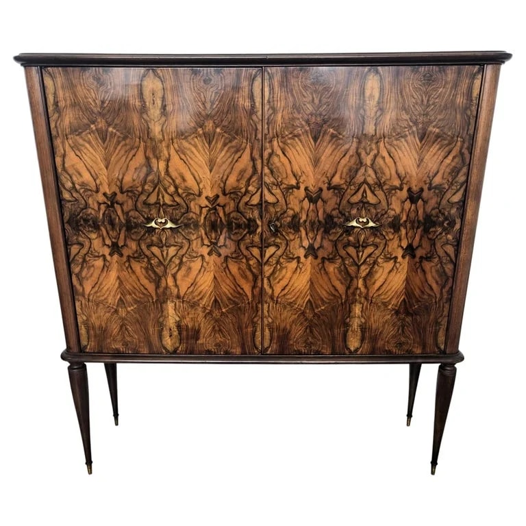 1940s Art Deco Mid-Century Italian Burl and Mirror Mosaic Dry Bar Cabinet — Furniture — resale