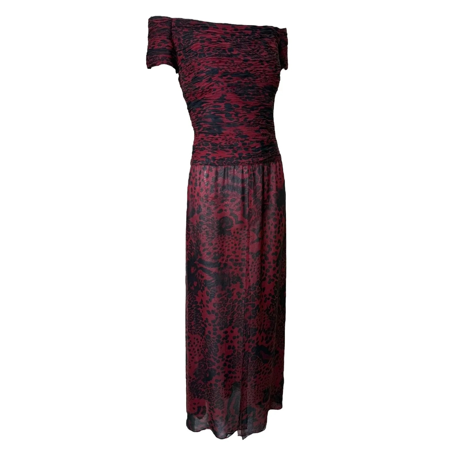Rena Lange Leopard Print Silk Chiffon Off Shoulder Gown — Clothing — resale