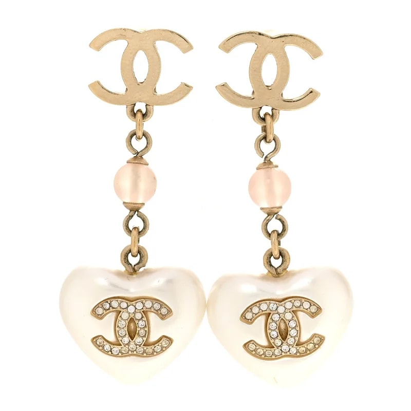 Chanel — Metal Bead CC Heart Drop — Jewelry — resale