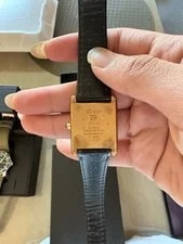 Cartier Must de Tank Quartz Gold Plated Black Leather Ivory Roman 3