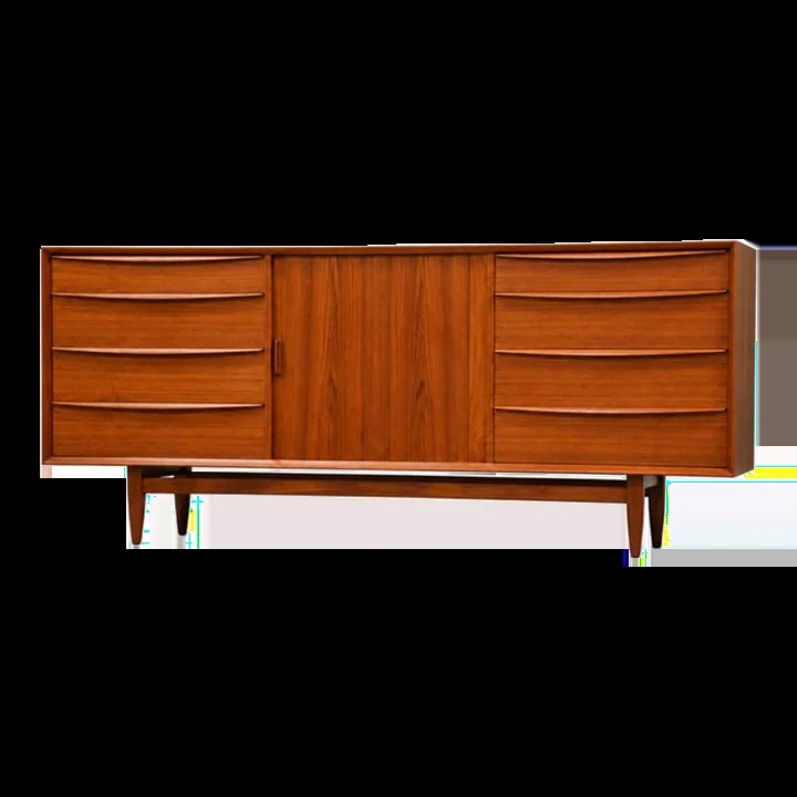 Falster, Denmark — 1950s Refinished 75” Danish Modern Sideboard Credenza Dresser By Falster — Furniture — resale