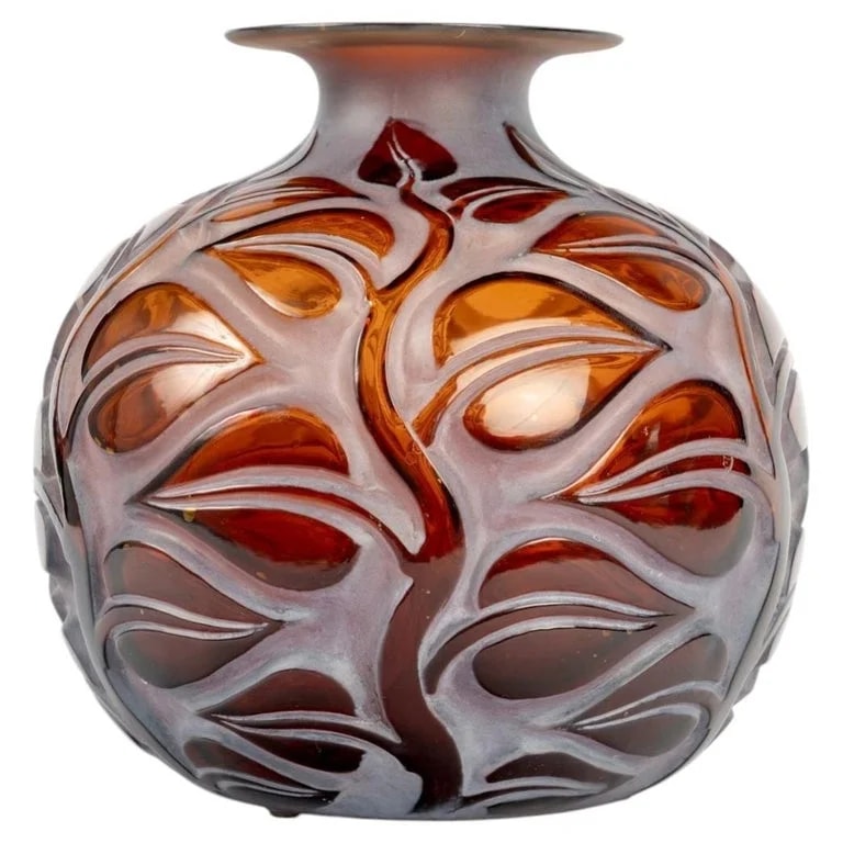 Lalique — 1926 Rene Lalique - Vase Sophora Red Amber Glass With White Patina — decorative_object — resale