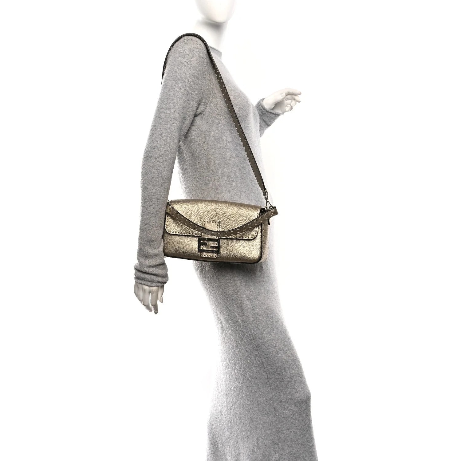 Cuoio Roma Sellerissima Sintetica Tape Stitch Baguette Platino 2