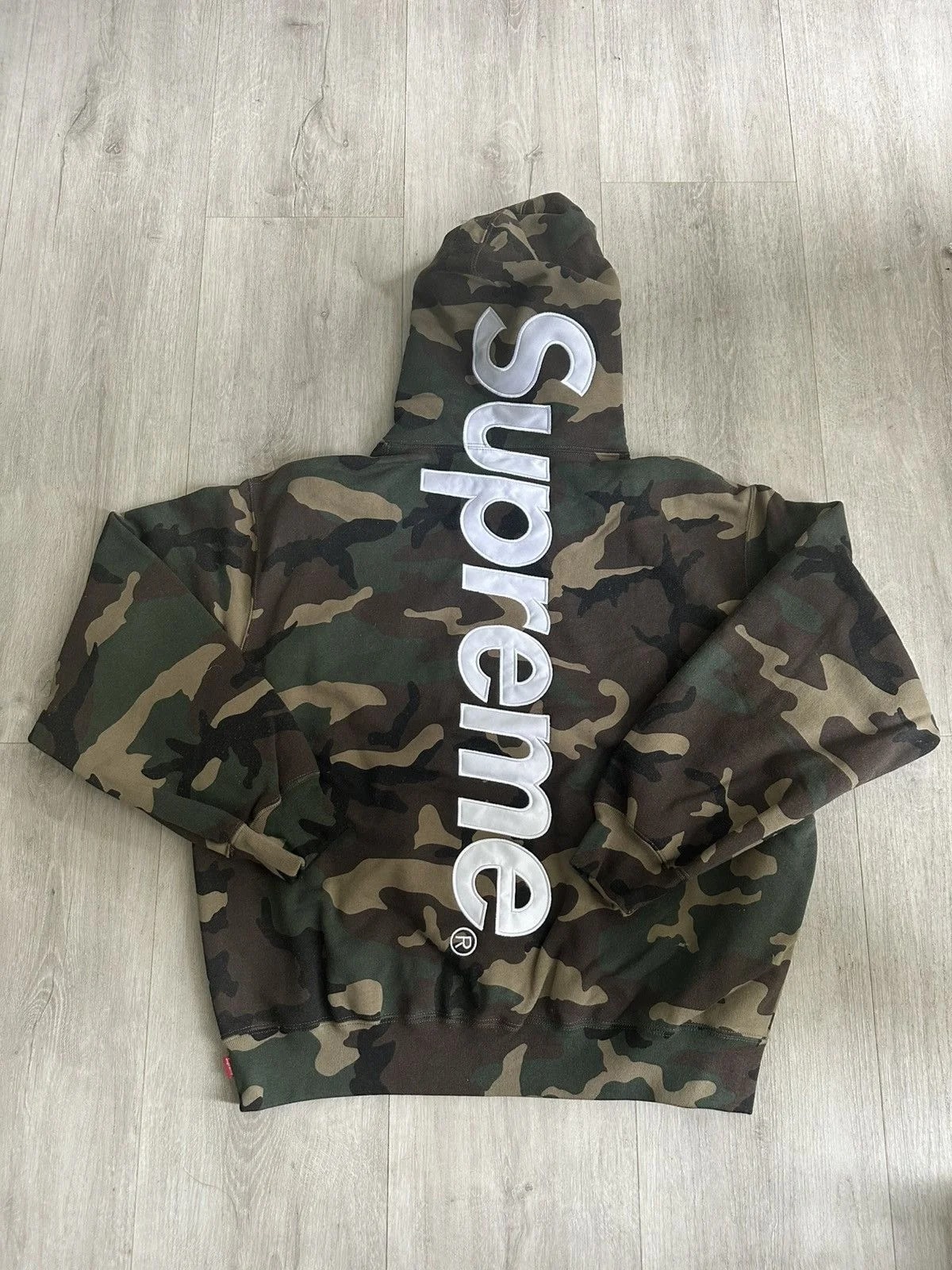 Supreme — Supreme Applique Woodland Camo Hooded Sweatshirt — streetwear — resale