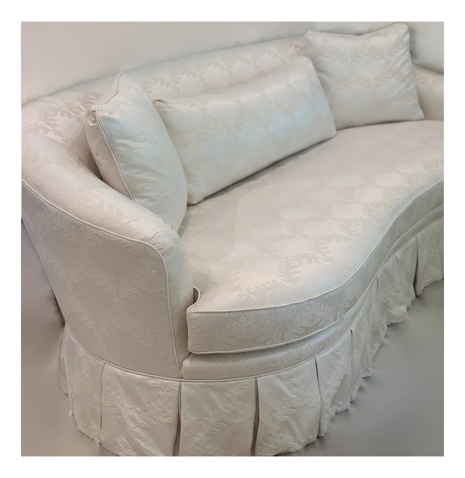 Curved Skirted Reupholstered in Damask — Furniture — resale
