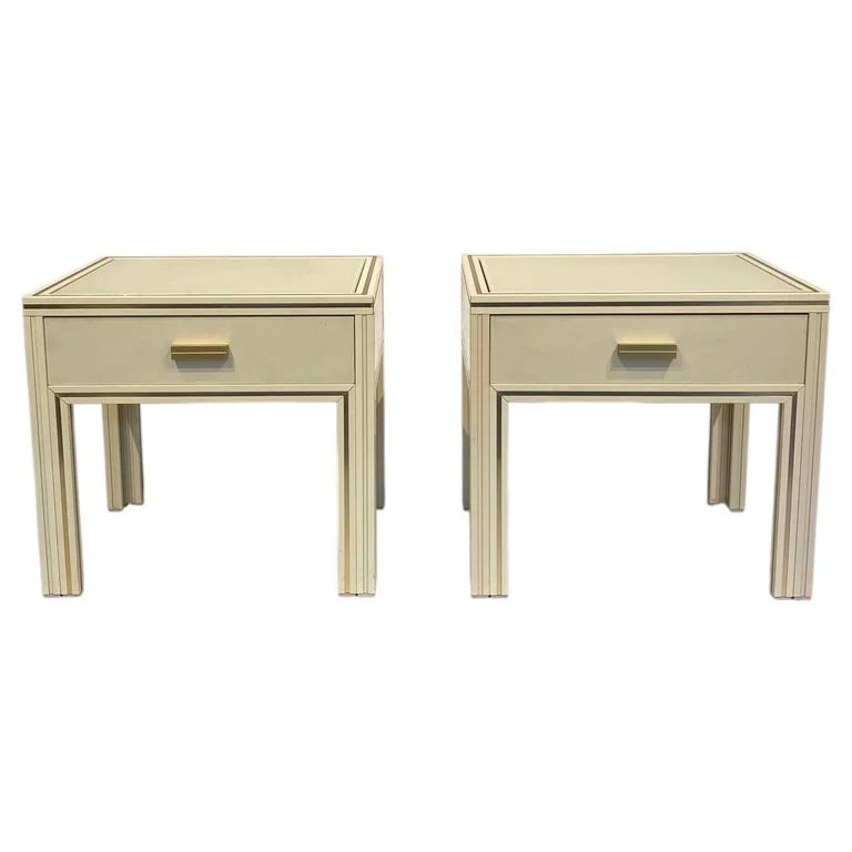 Pierre Vandel — 1970s Pair of Pierre Vandel Bedside Drawer Lacquered Cream and Brass — Furniture — resale