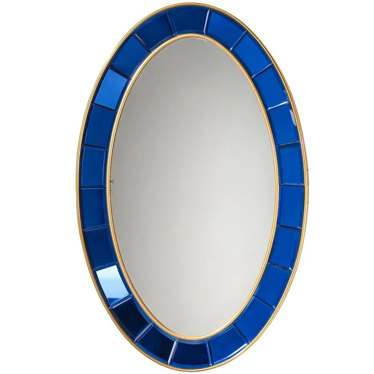 Cristal Arte — Cristal Art Italian Wall Mirror in Faceted Blue Glass — decorative_object — resale