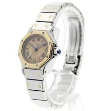 Cartier Santos Octagon SM W2001683 24mm Ss/yg Beige Dial Date Quartz #C445 2
