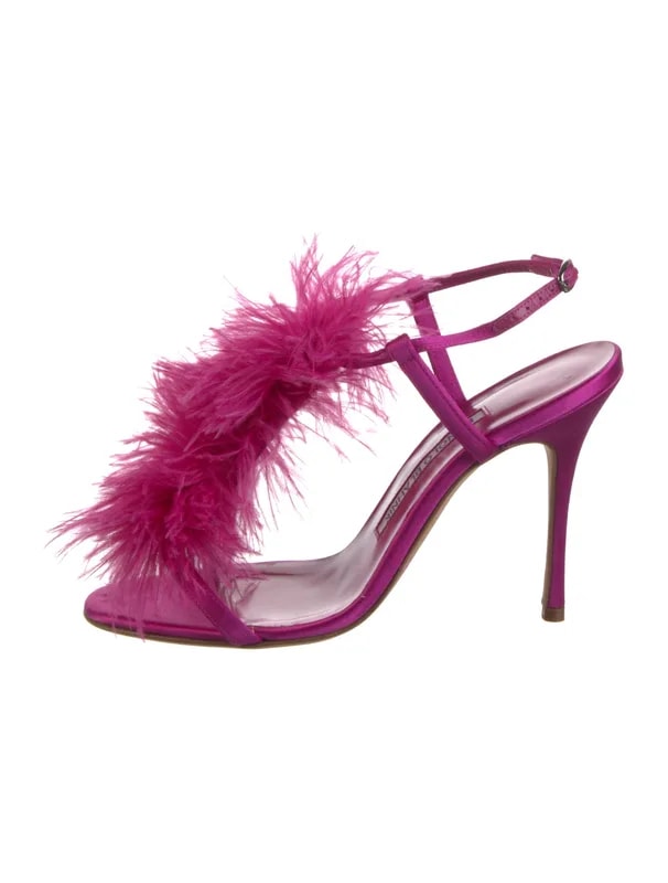 Manolo Blahnik — Feather Trim Slingback — Designer Shoe — resale