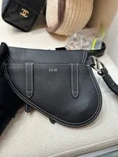 Christian Dior Saddle Belt Grained Hardware With Strap Auth 2