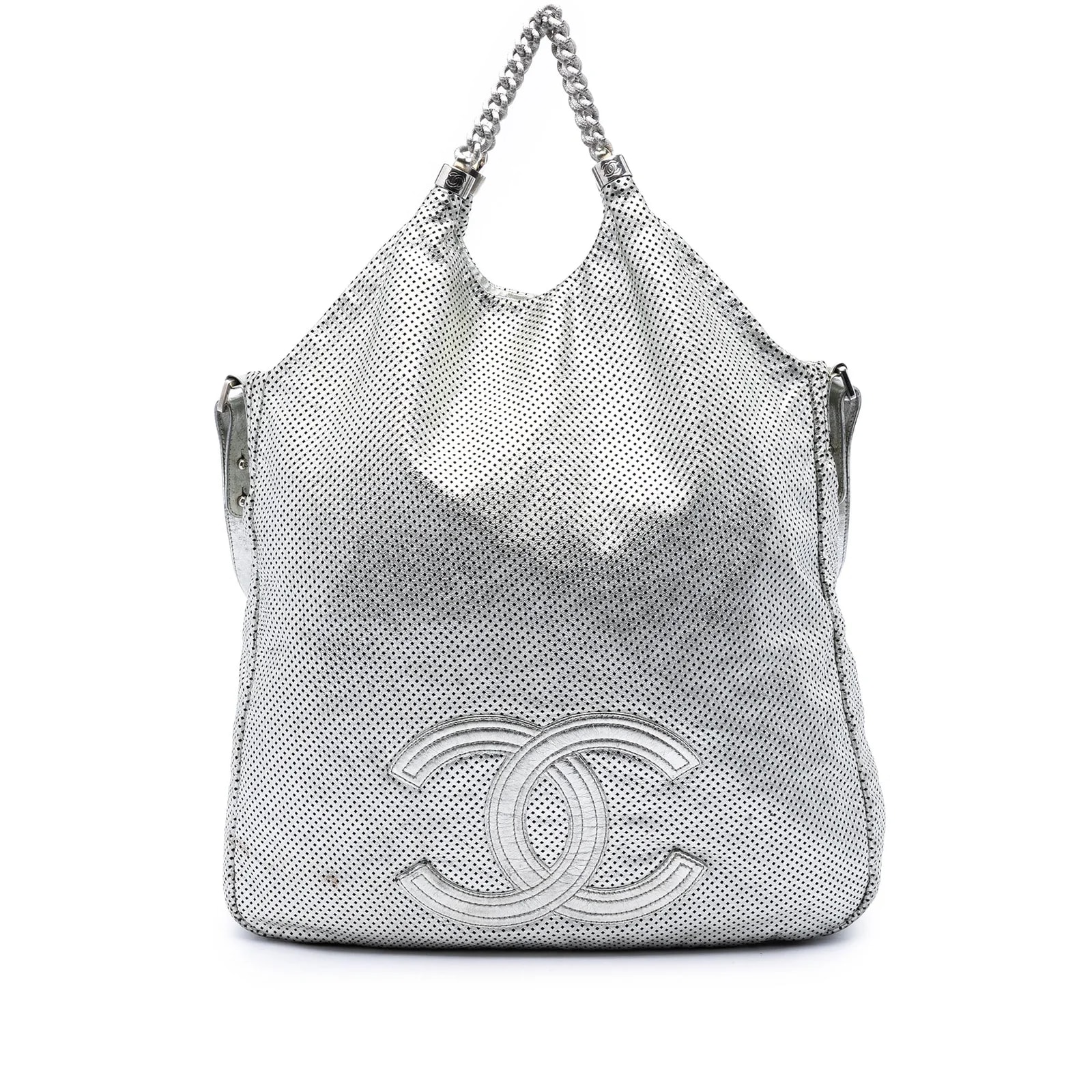 Chanel — Large Metallic Perforated Rodeo Drive Satchel — Handbag — resale