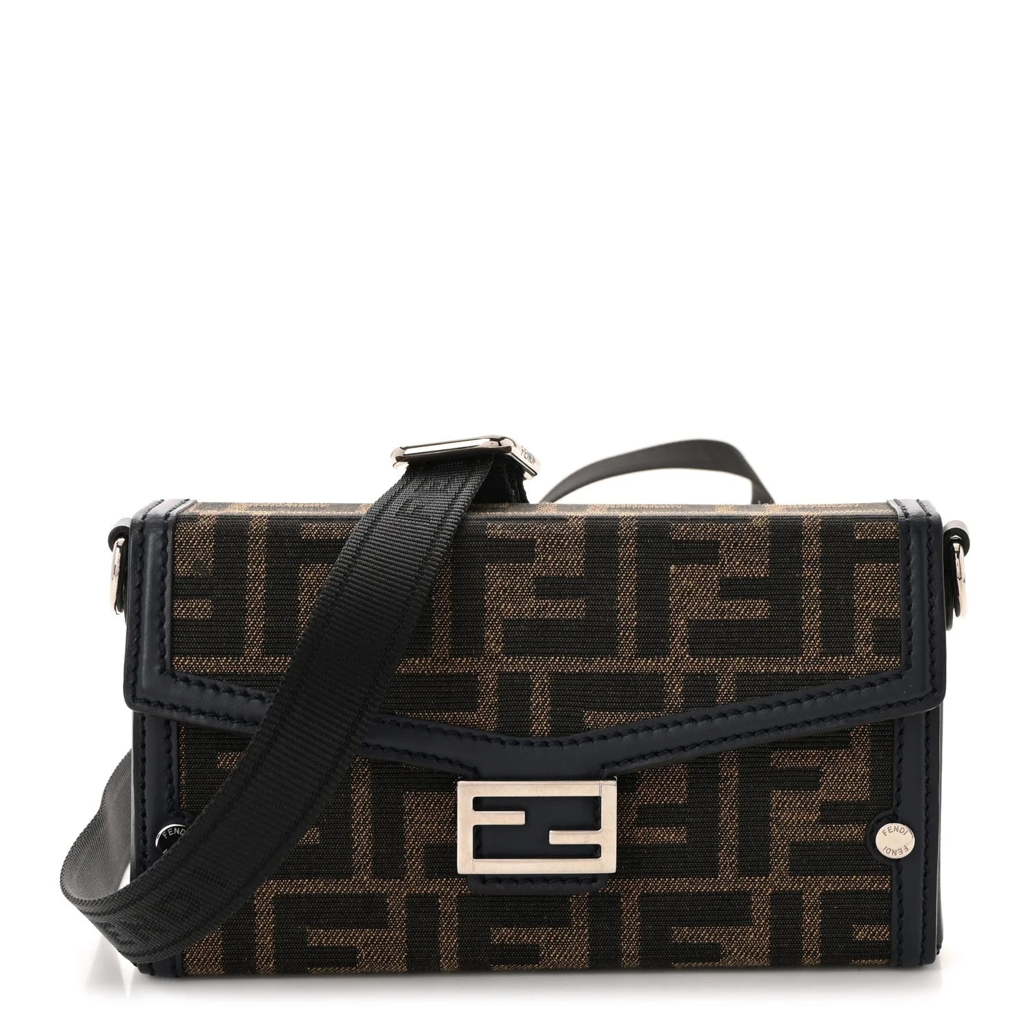 Fendi — Recycled Fabric Vitello King 1974 Baguette Soft Trunk Phone Moro Notte — Handbag — resale