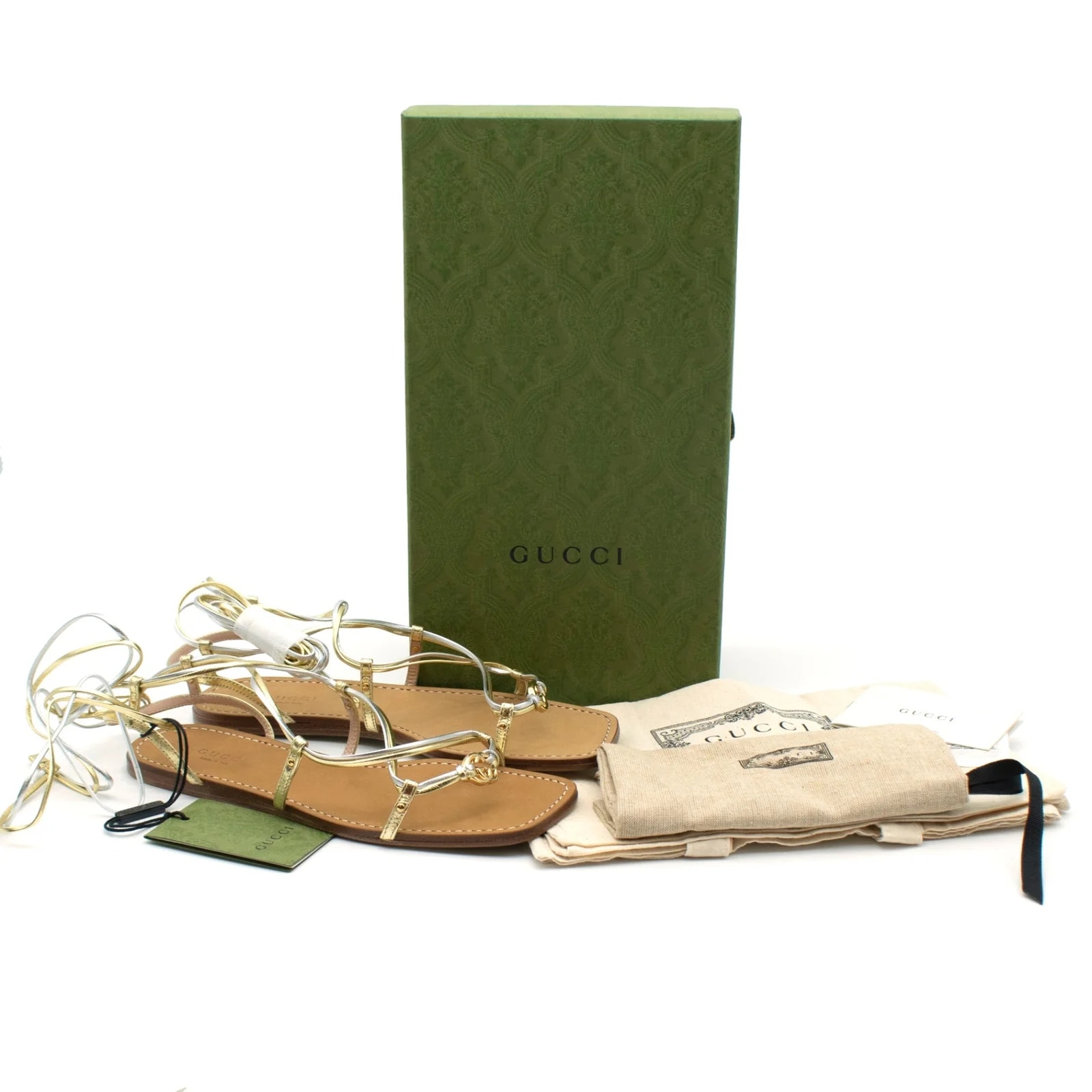 Gucci Metallic Lace Up Gladiator 2