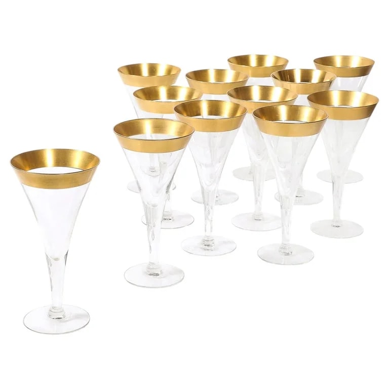 Dorothy Thorpe — Set of 12 Mid-Century Modernist Gilt Rimmed Water Glasses By Dorothy Thorpe — Furniture — resale