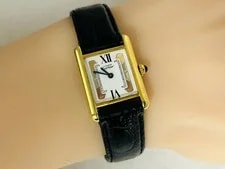 Cartier Must de Tank W5057001 Silver 20mm White Dial Gold Bezel Quartz #WJW283 2