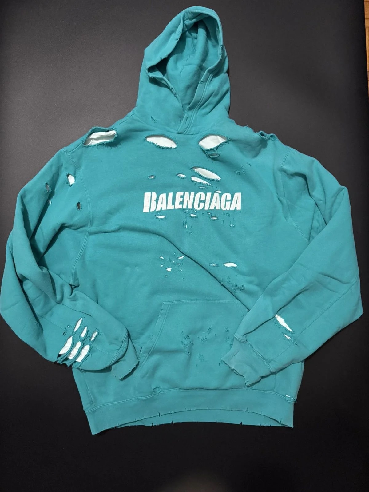 Balenciaga — Balenciaga Destroyed Hoodie Bluelle🌊🌊🌊 — streetwear — resale