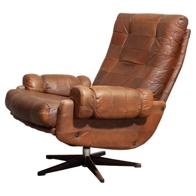 OPE Möbler — 1960s, Leather Swivel Lounge By OPE-möbler Jönköping, Sweden — Furniture — resale