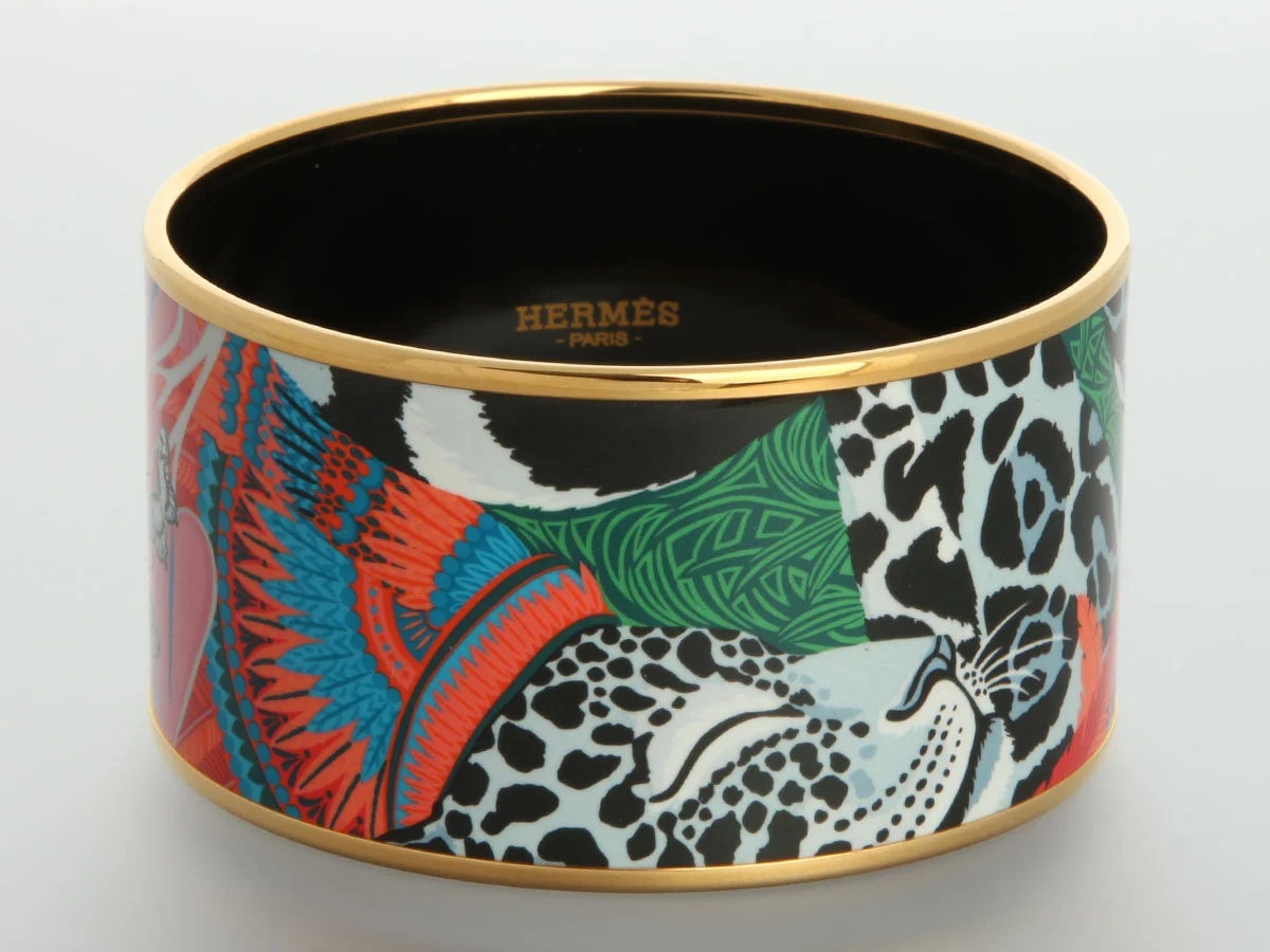 Hermès Extra Wide Jaguar Quetzal Enamel Bangle 2