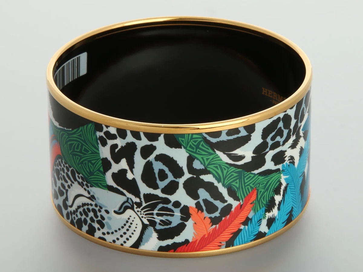 Hermès Extra Wide Jaguar Quetzal Enamel Bangle 3