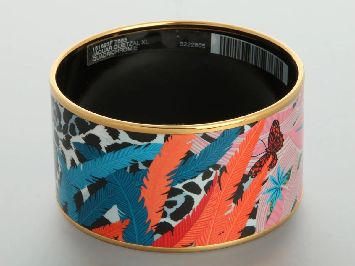 Hermès Extra Wide Jaguar Quetzal Enamel Bangle 4